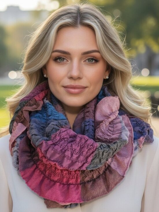 None Accessories - SMOCKED ELASTIC CRINKLY Ruffled Scarf Stretch Wrap Shabby Chic Hijab Rectangular